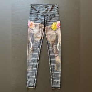 Teeki Gray Elephant Print Leggings with Floral Accents
